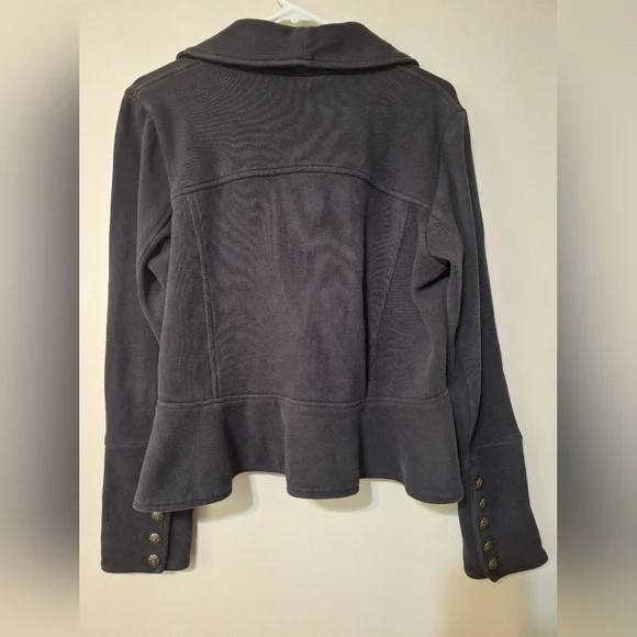 Free people sm black Flared and Femme Jacket blazer military style crop ruffle - Picture 10 of 11